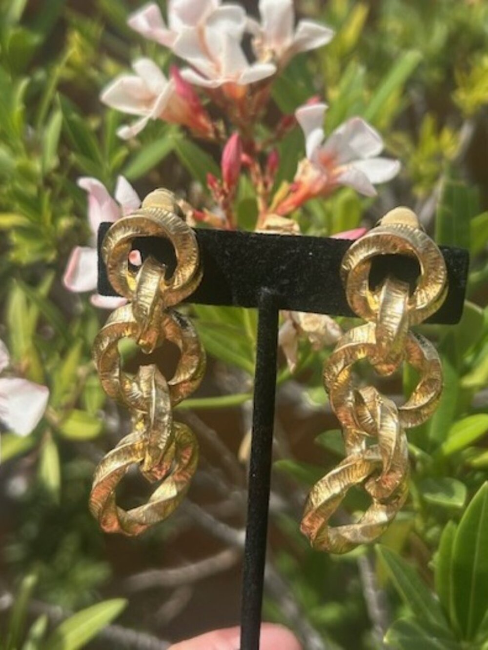 GIVENCHY Paris New York Couture Gold Hoop Textured Link EARRINGS - Picture 4 of 12